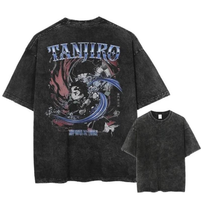 2026 Anime Demon Slayer Maglietta Lavata Retrò Uomo e Donna Estiva Morbida Traspirante Moda Top Streetwear Maglietta Gadget