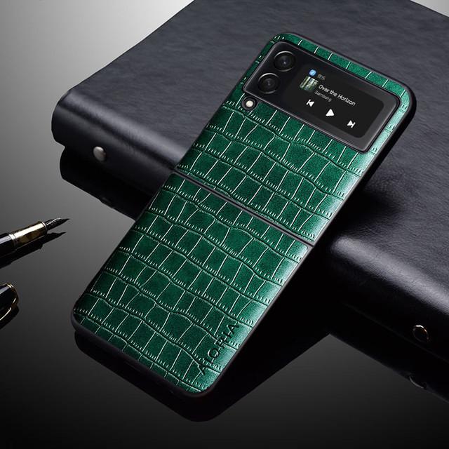 

Роскошный чехол-сумка для телефона из крокодиловой кожи для Samsung Galaxy Z Flip 3 Flip4 Flip 4 5g Flip3 Zflip4 с противоударным встроенным чехлом for Galaxy Z Flip 3 зелёный