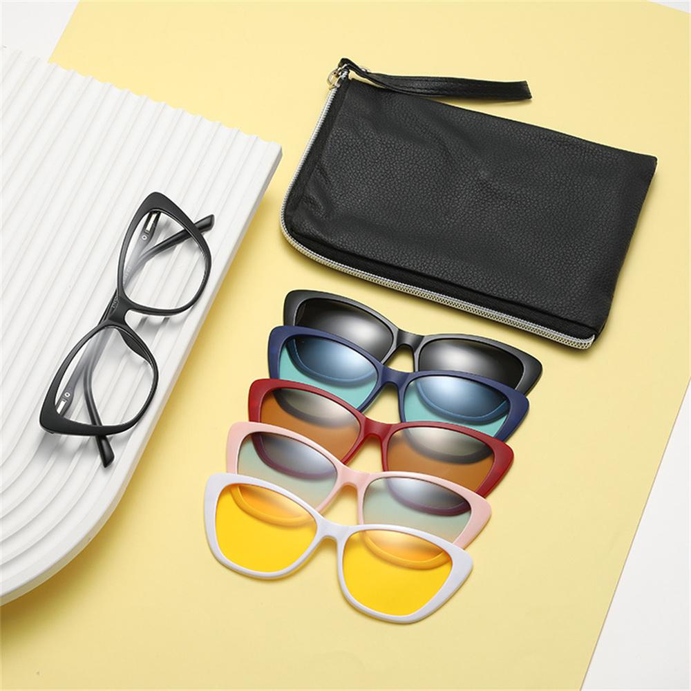 5 STuks/Set Retro Kattenoog Zonnebrillen Vervangbaar Magnetisch Brilmontuur Bril Mannen Rijden Nachtzicht Bril UV400 Zonnebrillen