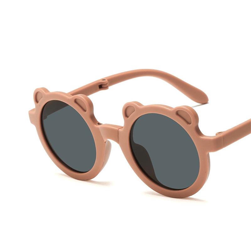 Foldable Round Bear Sunglasses For Girls Boys UV400 Protection Vintage Classic Style With Case Portable Eyewear