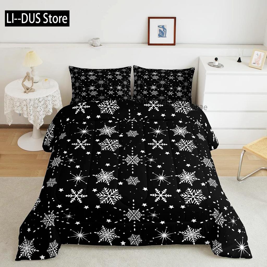Winter Duvet Cover Set Various Different Snowflakes Decor 3 Piece Bedding Set with 2 Pillow Shams Full King Queen Twin Size
