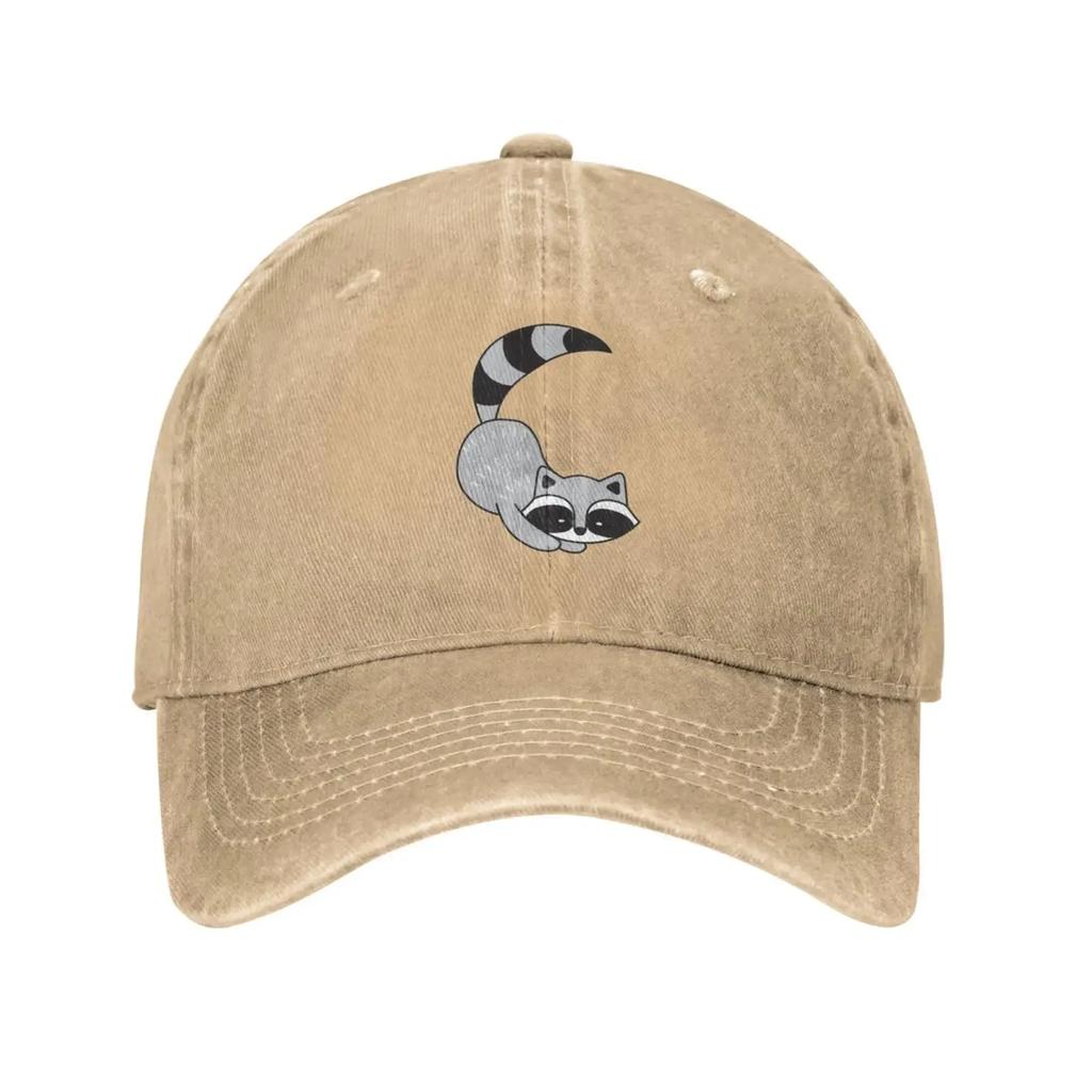Cute Gray Racoon Vintage Adjustable Washed Denim Cotton Low Profile Mens Dad Trucker Hat Fitted Baseball Ball Cap for Men Unisex