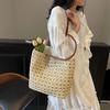 Handwoven Straw Tote Bag with Leather Handles and Open Weave Design Perfect for Summer Beach and Casual Outings
