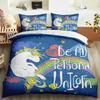 Kawaii Unicorn Colorful Luminous Unicorn Kids Bedding Set For Girls Pink Deluxe Quilt Cover Bedding Set King Queen Quilt Cover