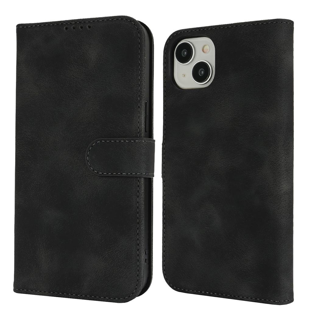 For iPhone 15 Plus/14 Plus Wallet Case Double Folded Edge Skin Touch PU Leather Flip Phone Cover