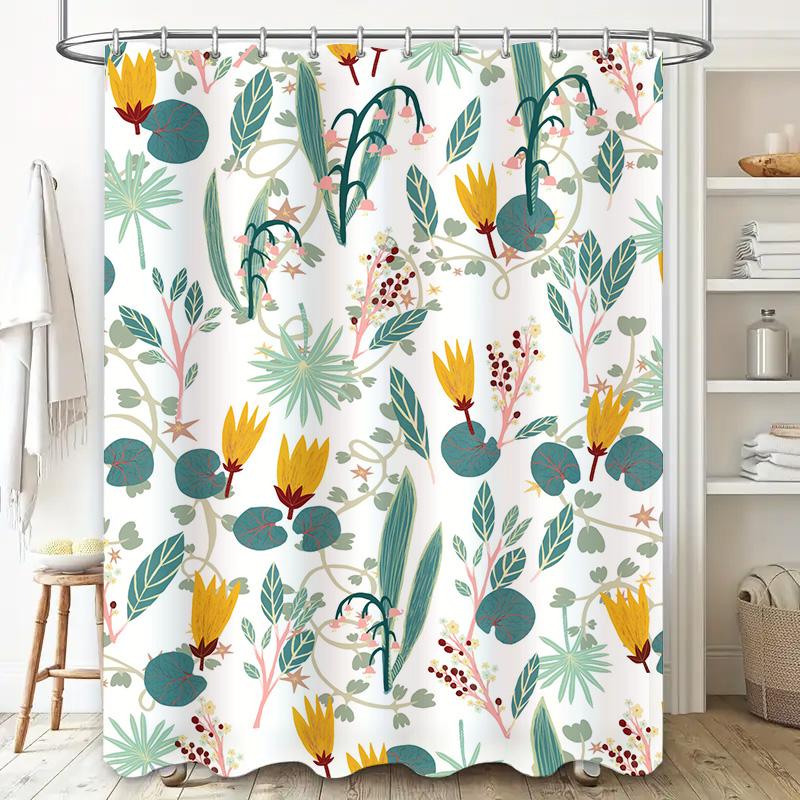 Modern Floral Shower Curtain Waterproof Home Decor Bathroom Accessories White Yellow Green Red Blue Print