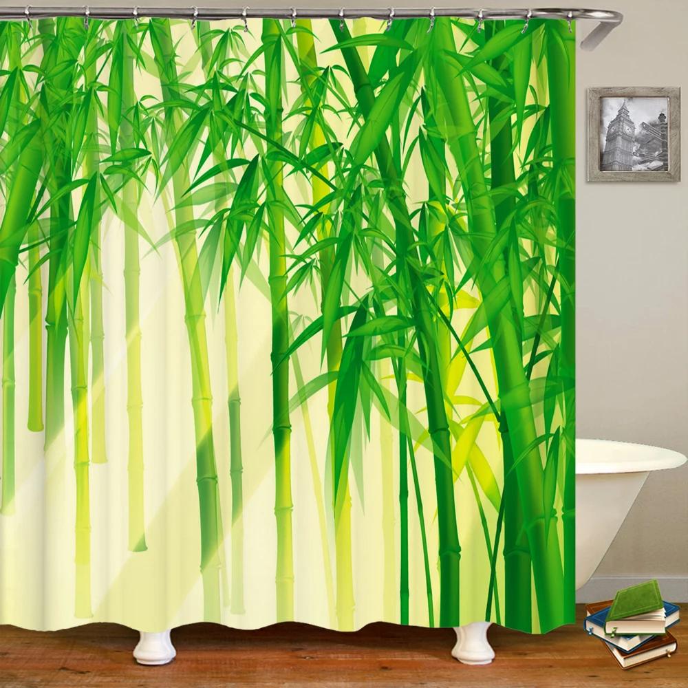 3D Green Bamboo Forest Bamboo Printing Bathroom Shower Curtain Polyester Waterproof and Mildew Proof Home Decoration Curtain