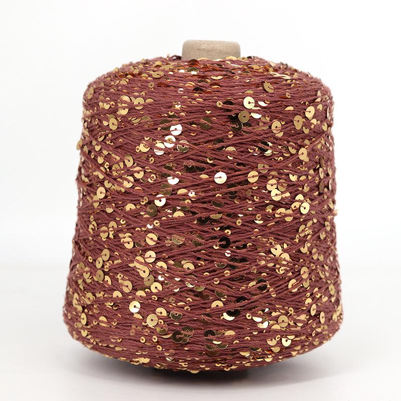 Hand-Knitted Bright Cotton Yarn with Sequins, 3MM+6MM, Combed and Fancy