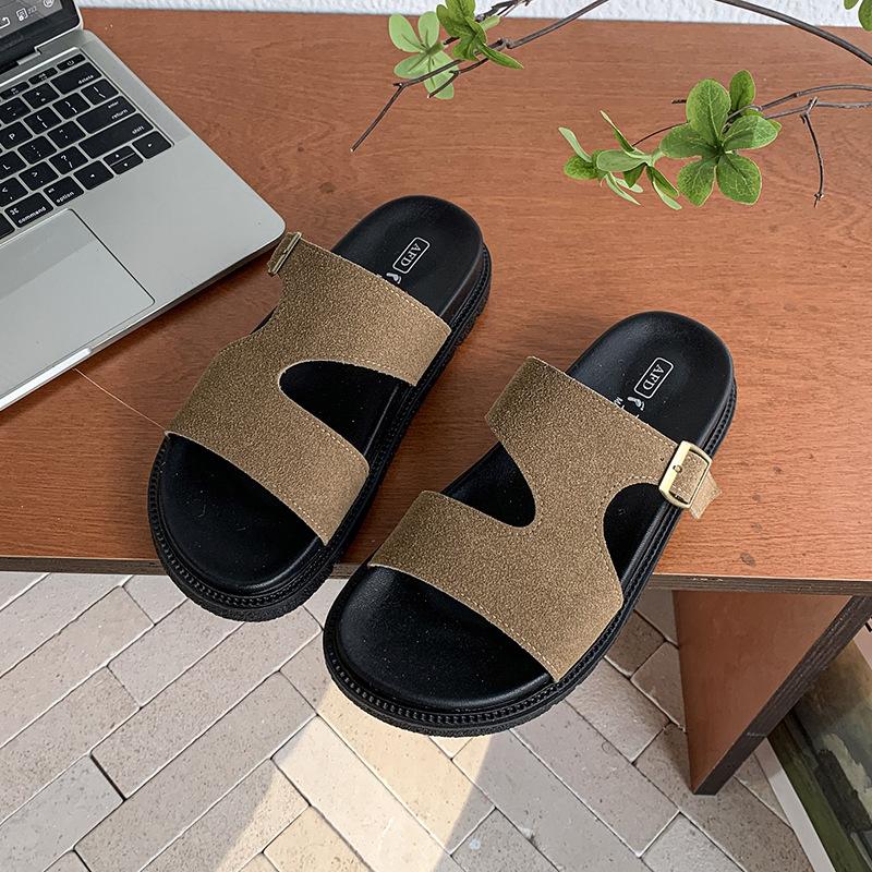 

Шлепанцы для внешней торговли мужские и женские летние пробковые нескользящие сандалии износостойкие повседневные универсальные пара липучка с одним словом 40 верблюд