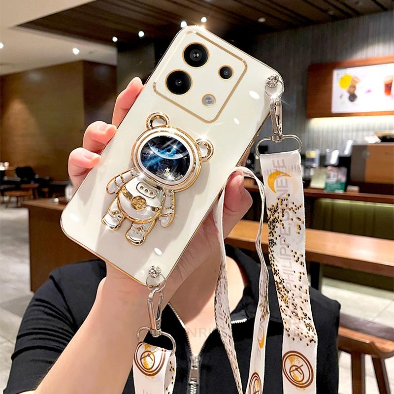 Note13 Crossbody virves pārklājuma apvalks priekš Xiaomi Redmi Note 13 Pro Plus 13pro 4g 5g astronauta turētājs silikona statīva vāciņš 13c