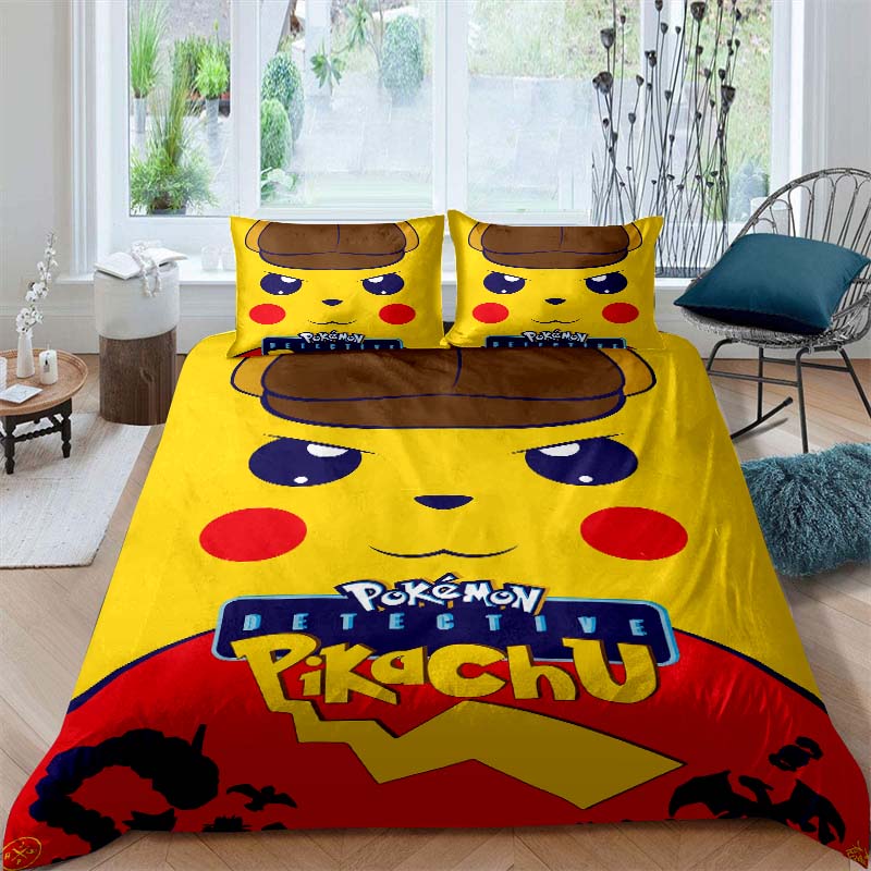 2026New Pikachu Cartoon Three-piece Bedding Set, Suitable for Bedroom Decor, Available in Large and Extra-large Sizes.