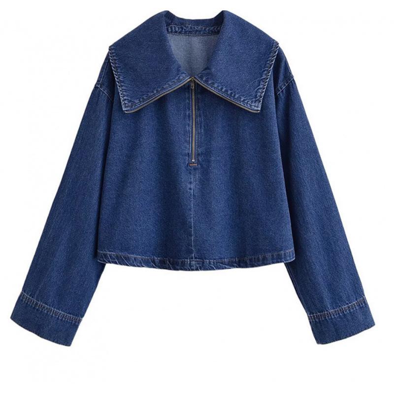 

European American Women s Trendy Denim Jacket + High Waist Jeans Set XS