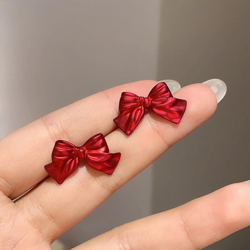 Ancola Silver Needle Red Heart Earrings – Fashionable, Luxurious & Elegant for Autumn/Winter 2025