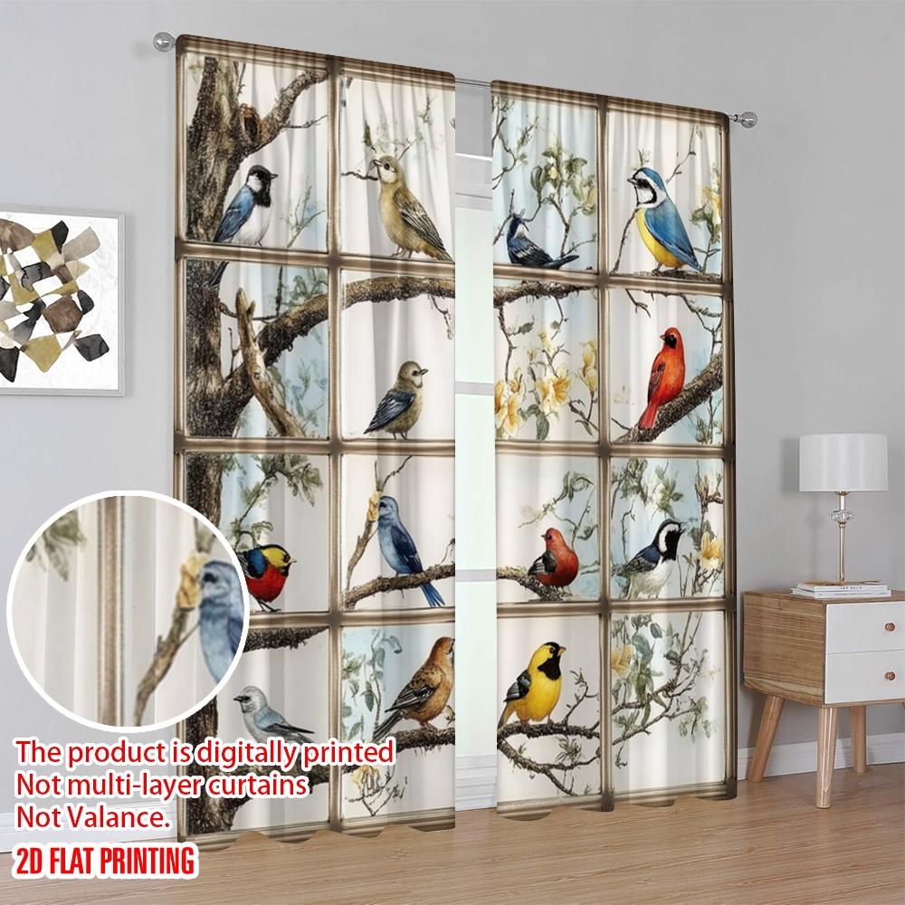 2pcs,2D plane printing Curtains Digital Printed Birds of Harmony Polyester (without rod) Room Decor for Living Room and Bedroom,