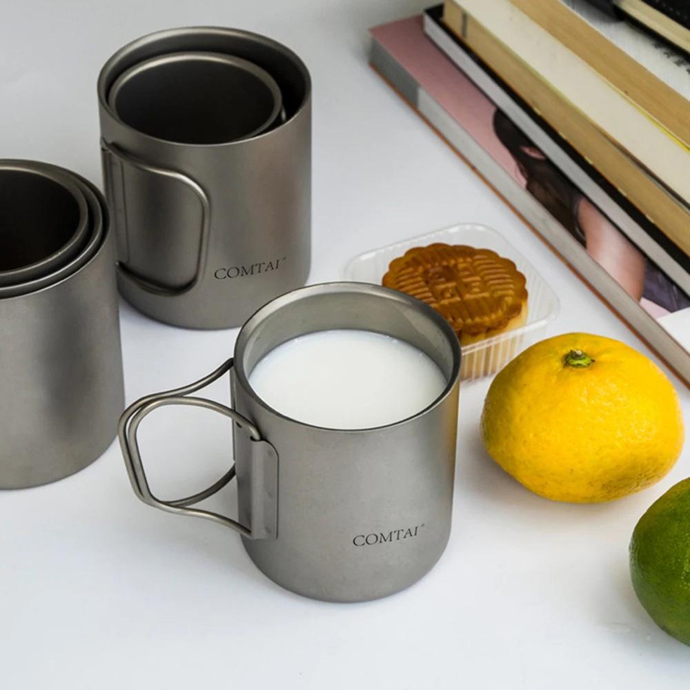 Titan-ium Drinkware Double Layer Heat Insulation Water Cup Coffee Tea Mugs With Lid For Home Outdoor Camping Hiking Travel.