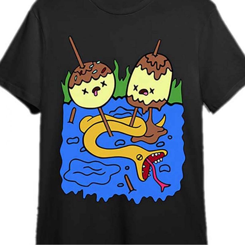 Men's Black T-Shirt, Adventure Time Bubblegum Princess Rock Jack and Finn Print - Casual Street Style Men's Summer T-Shirt