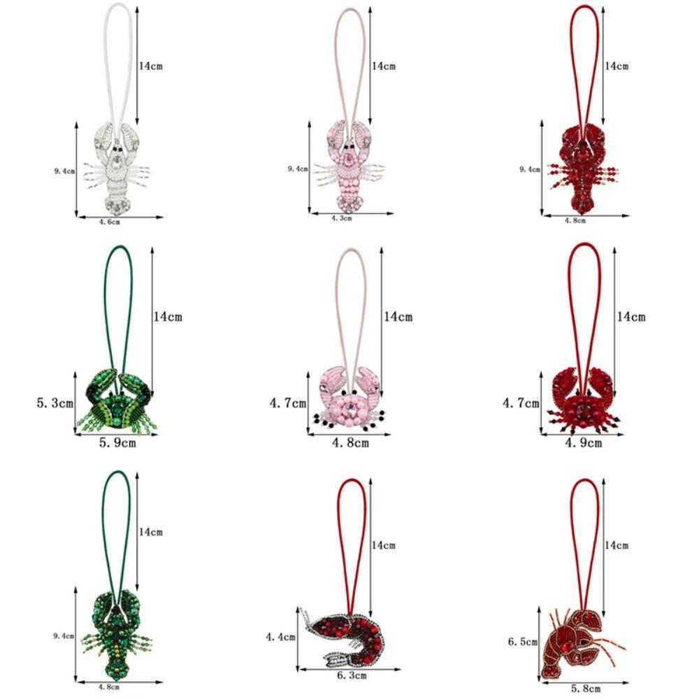 Cute Handmade Crayfish Keychain Rhinestone Beaded Creative Crab Pendant Bag Lanyard Accessories Gifts