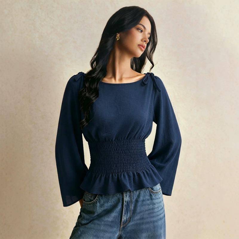 Women S One Shoulder Tie Flare Sleeve Slim Fit T Shirt