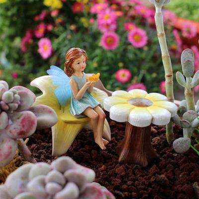 Balcony Decoration, Outdoor Courtyard Terrace Decoration Gardening Groceries Flower Fairy Stools Garden Ornaments Resin