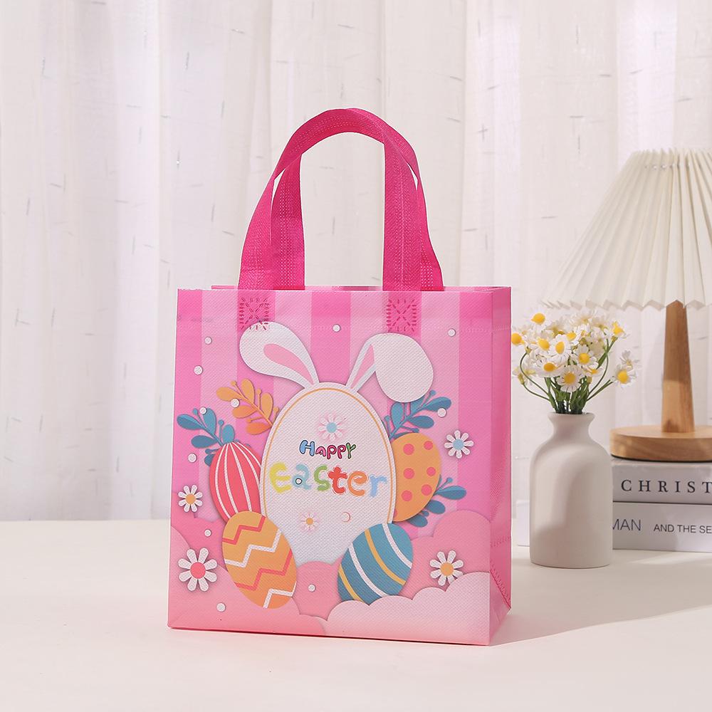 Rabbit Bunny Nonwoven Fabric Packaging Bag Happy Easter Party Decoration Cookies Candy Bags Nonwoven Fabric Easter Gift Bag 23x22x11cm розовый