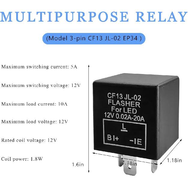 3-Pin CF13 EP34 Electronic Flasher Relay, CF13 JL-02 12V LED Light Flasher Blinker Relay, Universal Turn Signal Light Falsher Fixes Hazard Warn Hyper