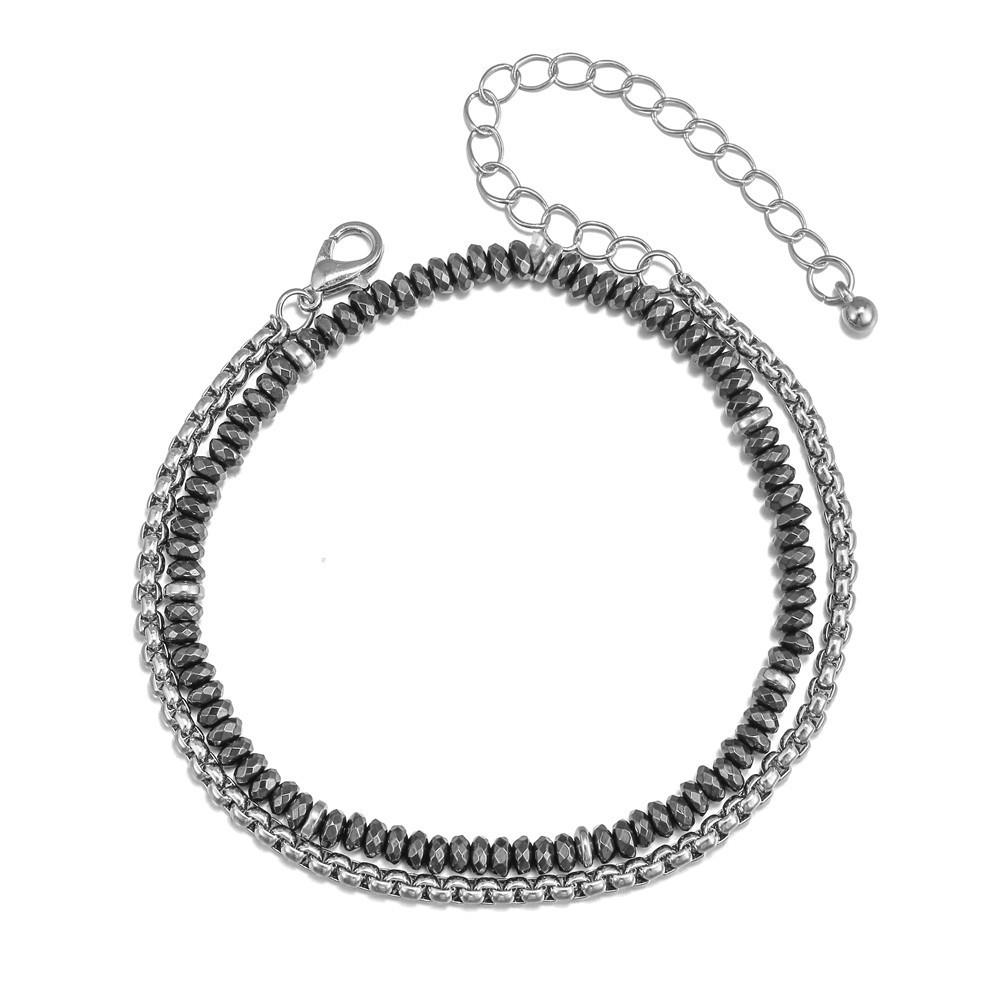 Black Iron Stone Beaded Bracelet: Unisex Trendy Korean Style, Thin Elastic Bangle for Students and Street Fashion