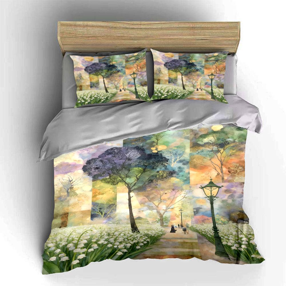 Colorful Trees and Lampposts. Bedding Sets Duvet Cover Sets Duvet Covers Pillowcases(1 * Duvet Cover 2 * Pillowcases Without Duvet Insert)