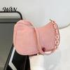 Corduroy Purse Women Shoulder Bag Stylish Top Handle Crescent Retro Style Handbag Simple Armpit for Shopping Commuting Dating