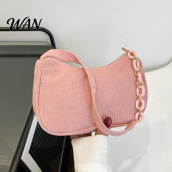 Corduroy Purse Women Shoulder Bag Stylish Top Handle Crescent Retro Style Handbag Simple Armpit for Shopping Commuting Dating