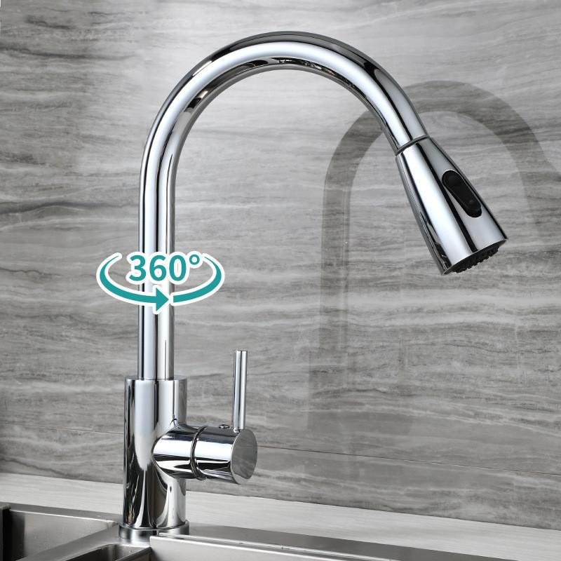 304 Household Kitchen Dual Mode Sink Faucet Stainless Steel Pull-out Washing Basin Bathroom Water Tap