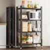 Foldable Metal Storage Rack Multifunctional Living Room Shelf Multilayer Installation Free Kitchen Organizer Trolley Bookshelf