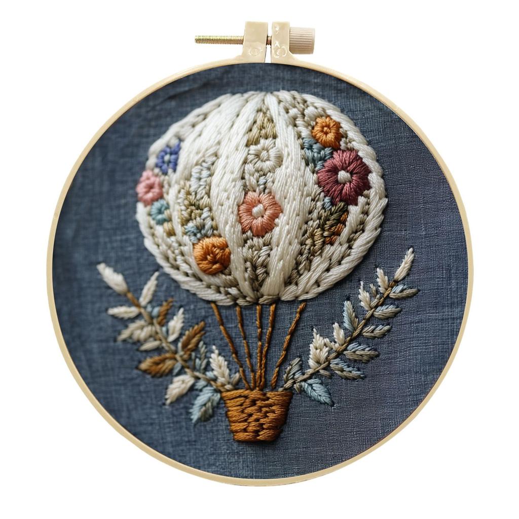1-teiliges Stickset mit Heißluftballon- und Blumenmuster, inklusive Werkzeug