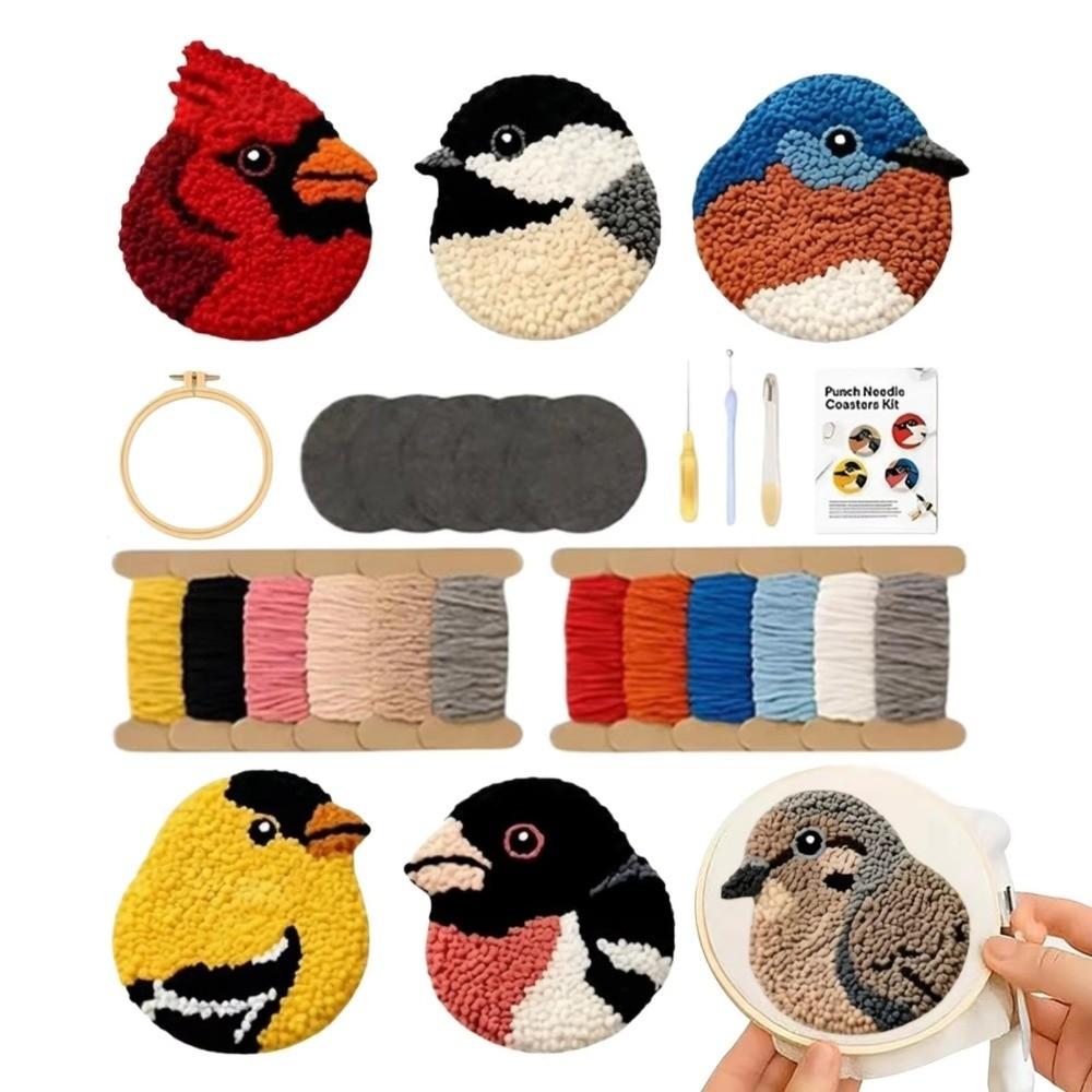 Soft Bird Coasters Punch Needle Kit Handmade Bird Coaster Kit Embroidery Coaster Kit for Beginners
