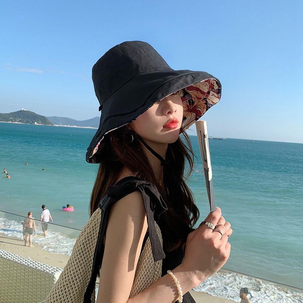 Solid Color Summer Sun Hat Double-Sided Sunscreen Visor Cap Casual Women Fisherman Hat Outdoor