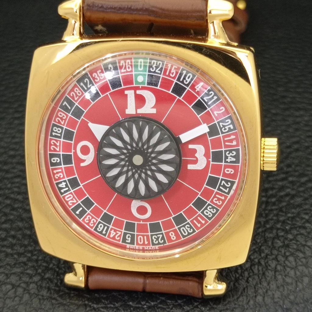HAND-WINDING VINTAGE SWISS MENS POKER FACE RED COLOR DIAL WATCH a701111-5 R205b-a701111