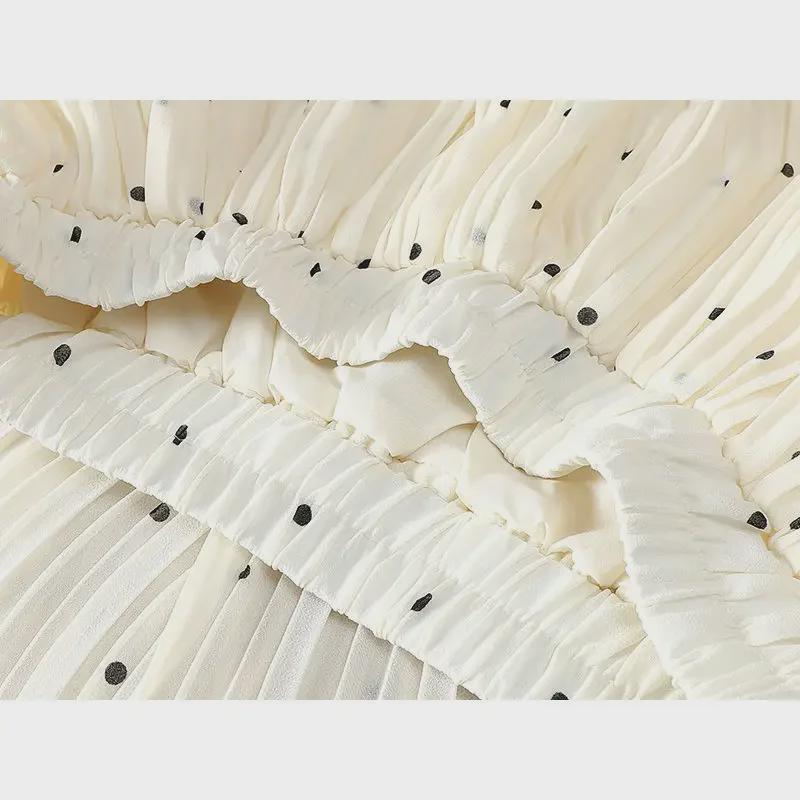 2025 Spring/Summer Women's High Waist Polka Dot Pleated A-Line Chiffon Midi Skirt