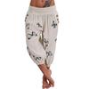 Neue Damen Caprihose 3/4 Casual Haremshose Elastische Taille Hose Sommer Schmetterling Bedruckte Shorts Freizeithose mit Taschen
