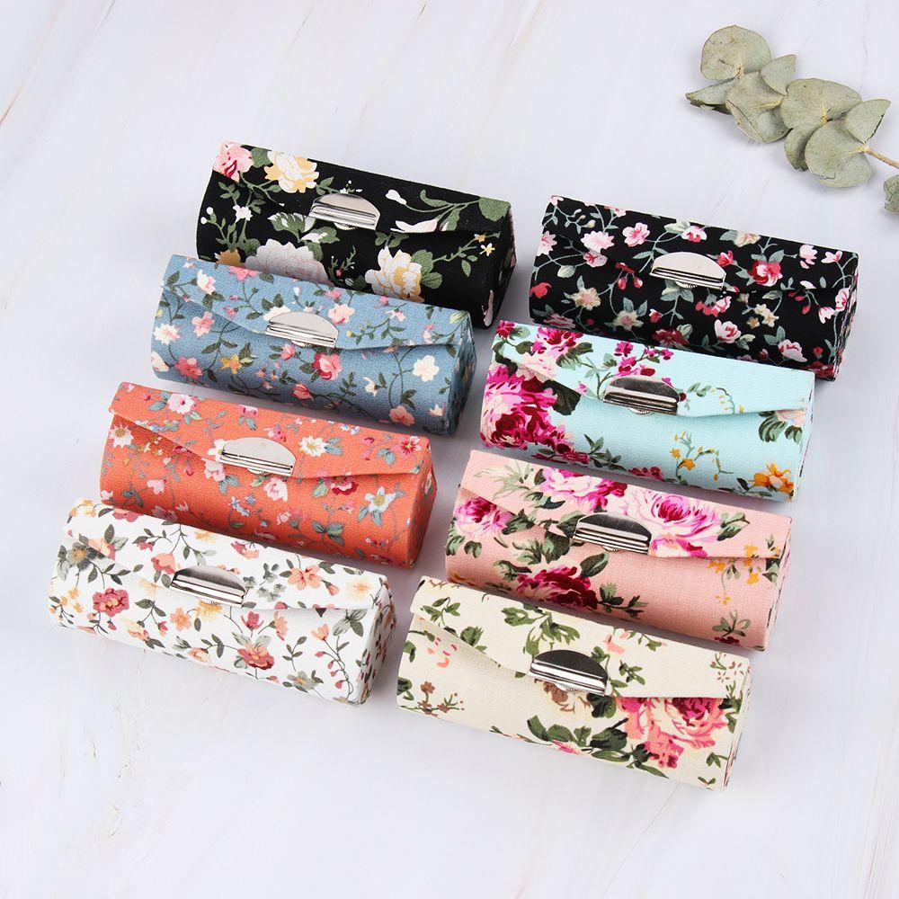 Draagbare Lippenstift Case Retro Geborduurde Bloem Designs Lipgloss Doosje Met Spiegel Lippenstift Verpakking Doos Vrouwen Sieraden Houder