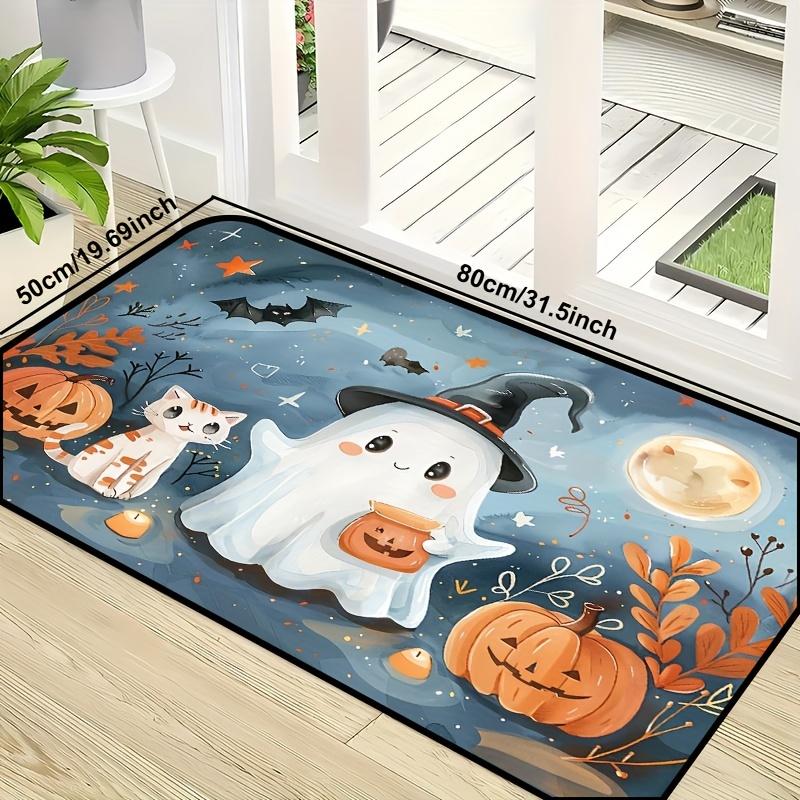 1Pcs Anti Fatigue Kitchen Rugs Halloween Cartoon Ghost Print Waterproof Non Slip Thick Cushioned Kitchen Mat Heavy Duty Comfort
