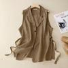 Summer Women's Cotton and Linen Laceup Vest Waistcoat