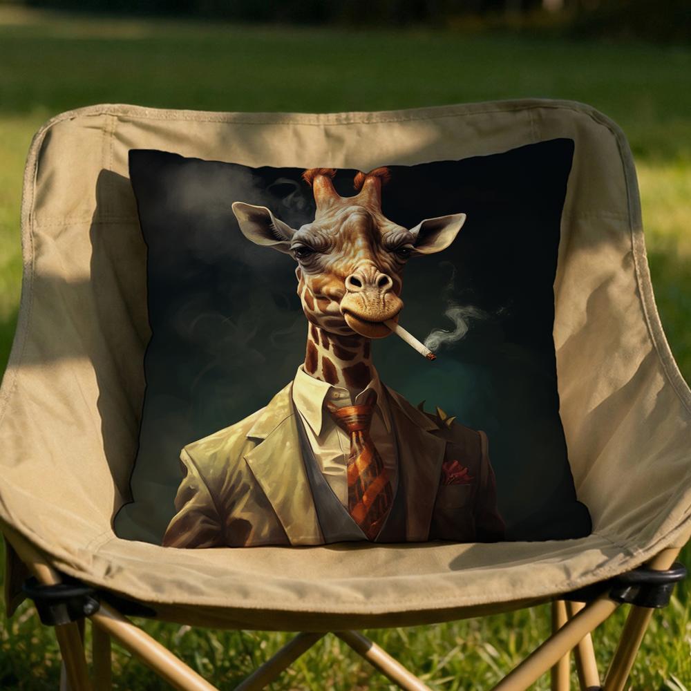 Retro Dressed Up Giraffe Cushion Cover Soft Reversible  Durable Pillow Cover  MultiScene Use for Home  Car Daily Comfort
