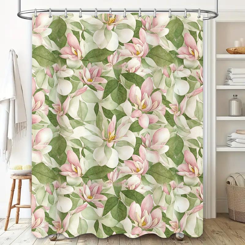 Watercolor Style Bloom Bath Curtain Floral Print Shower Curtain Soft Green Pink White Leaves Waterproof Decorative Home Decor 72