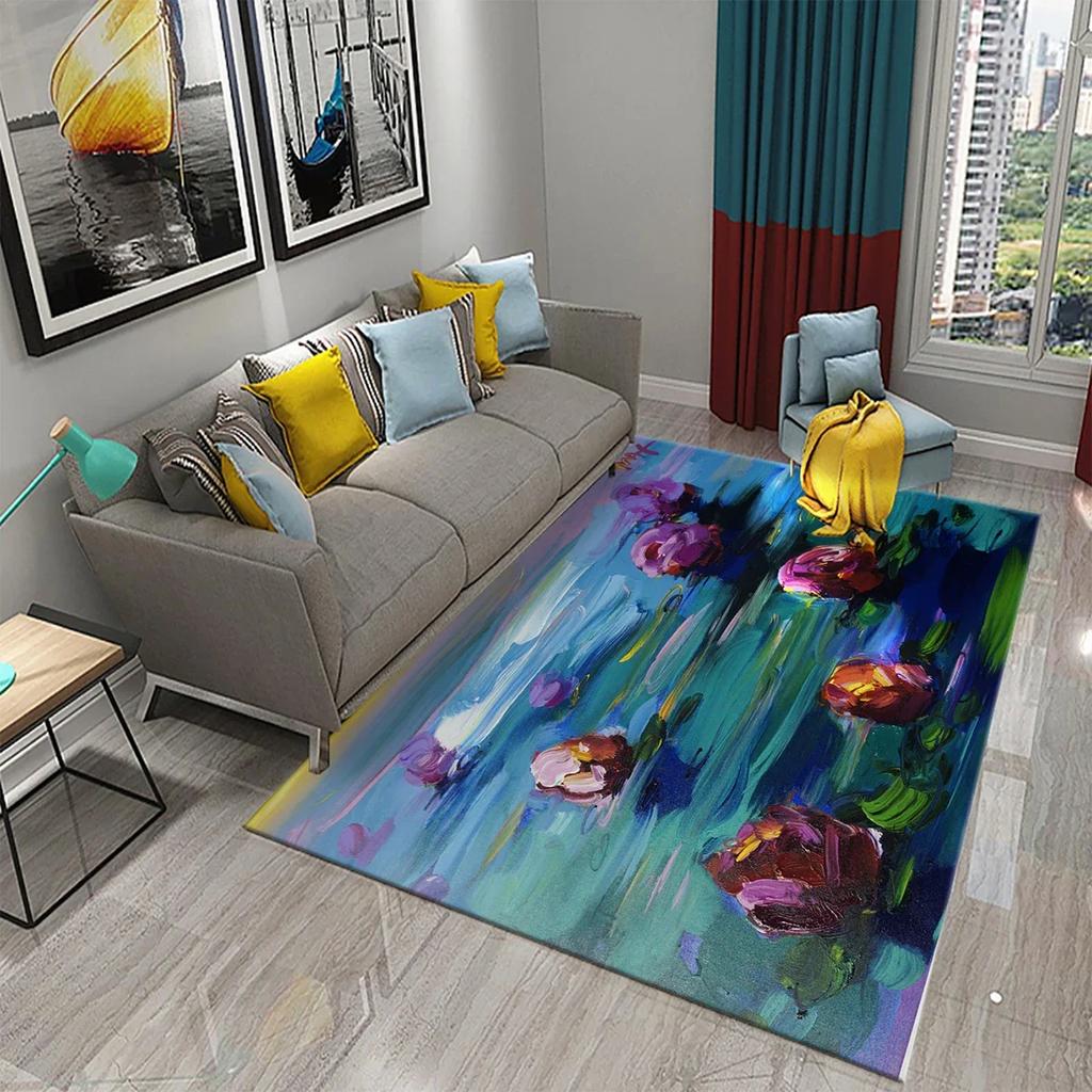 3D Water Lily Abstract Oil Painting Carpet For Bathroom Kitchen Anti-Slip Doormat Rug Carpet Bedroom Living Room Decor Floor Rug
