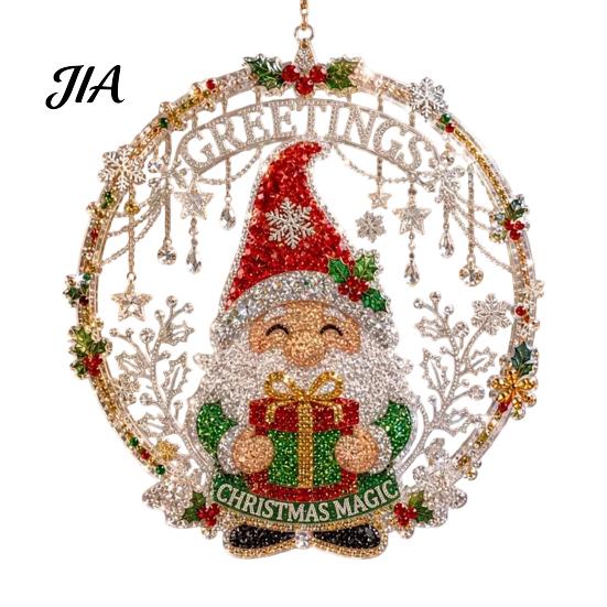 Decorative Acrylic Craft Christmas Faux Diamond Art Suncatcher, 2D Flat Window Hanging Ornament, Seasonal Home Accents Beaded Pattern Holiday