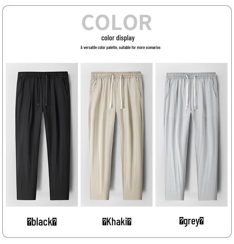 Men's Breathable Lyocell Linen Summer Trousers - Casual, Comfortable, Elastic Waist, Straight Leg, Solid Color.