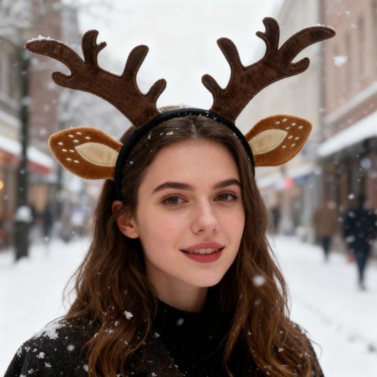 Reindeer Antlers Headband for Women Adults Plush Deer Ears Headpiece Reindeer Horns Costume Accessories for Halloween Christmas Party Cosplay Supplies