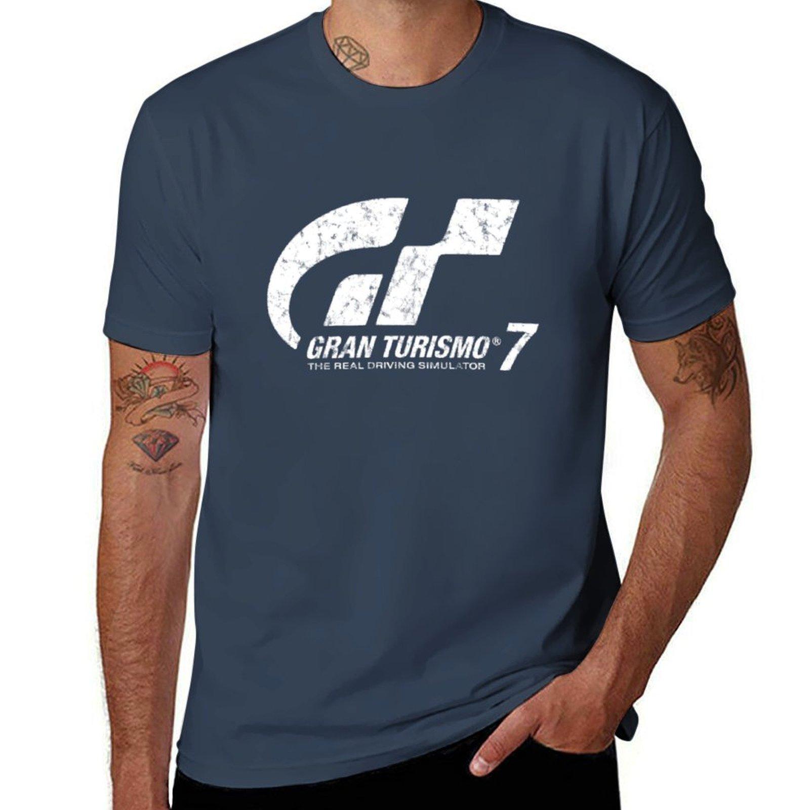 Gran Turismo 7 Distressed Logo Tshirt Basic Plain Short Sleeve Crew Neck Tee S