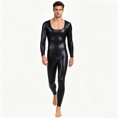 Mens Leather Slimming Shaping Long Sleeve One Piece Fitness Yoga Body Shaper Jumpsuit