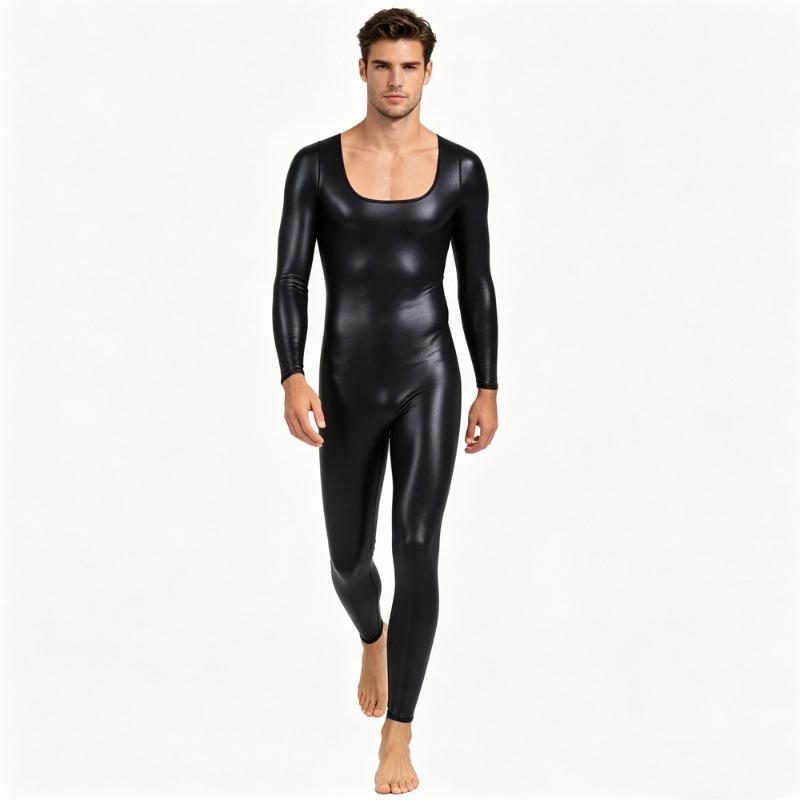 Tuta Body Shaper Uomo in Pelle Dimagrante Modellante a Manica Lunga per Fitness Yoga