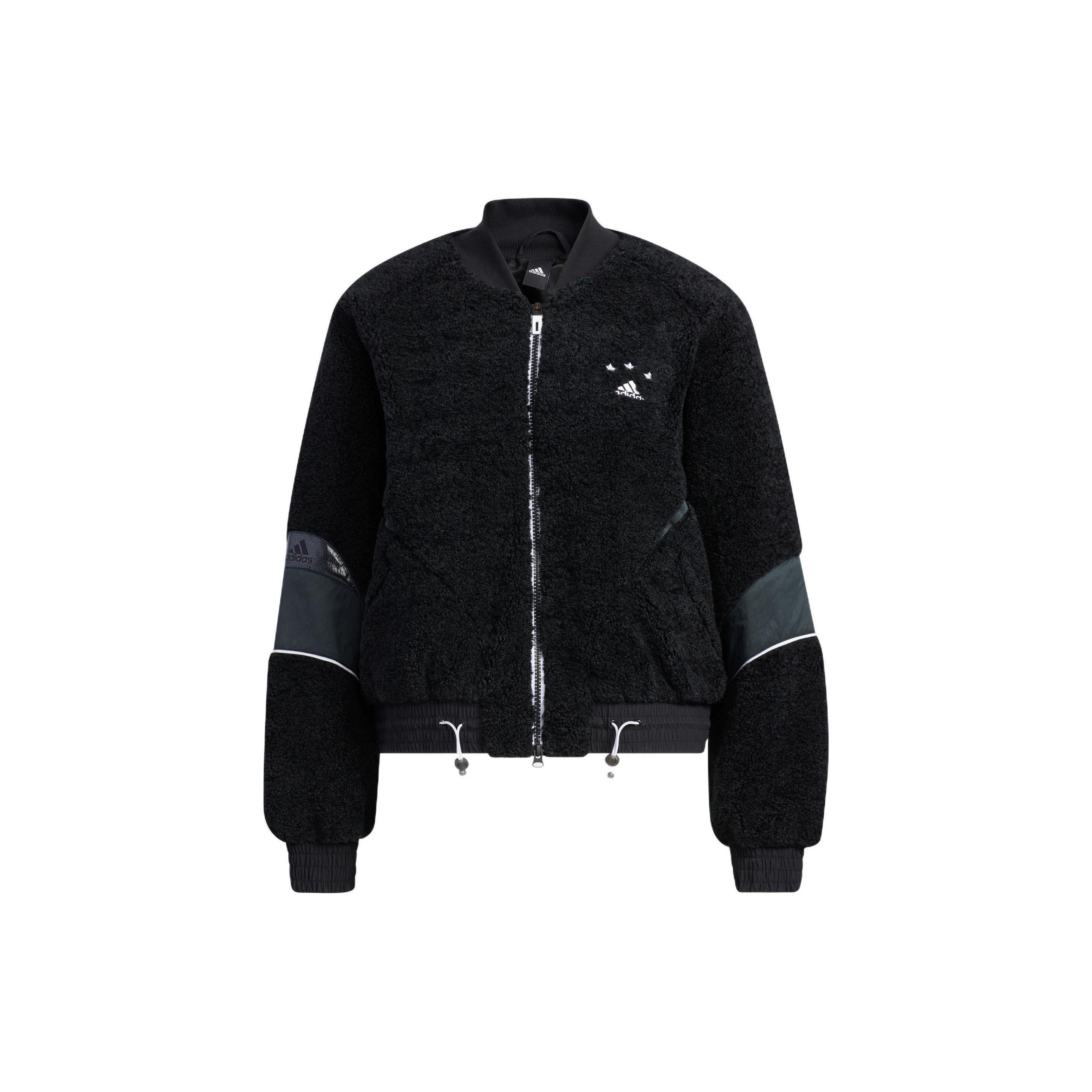 Adidas Sportswear Sherpa Fleece Full-Zip Stand Collar Long Sleeve Jacket Men Black HY2812 M